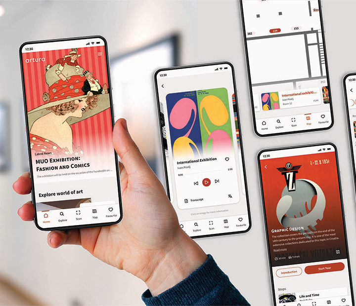 Artura app home and audio-tour screen mockups