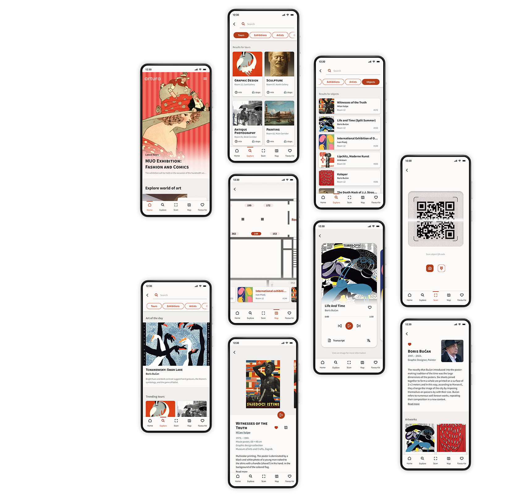 Showcase of the final Artura high-fidelity app screens