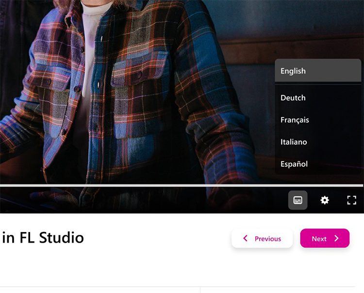 E-Sharp video player with navigation actions and progress indicator