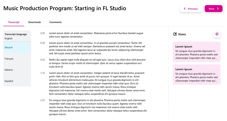 E-Sharp video transcript with language selection