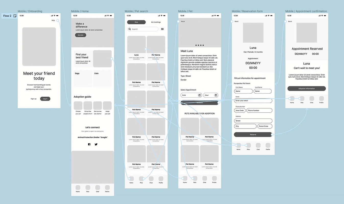 Low-fidelity prototype of the Snagie tiered homepage layout