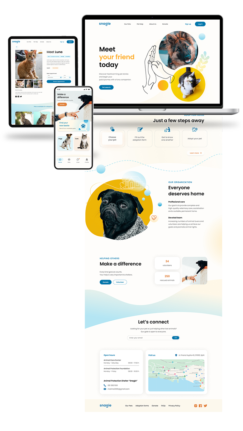 Snagie high-fidelity responsive web page mockup