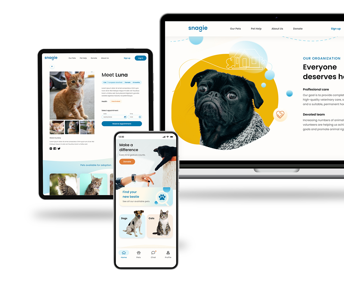 Snagie web and mobile app shown across devices